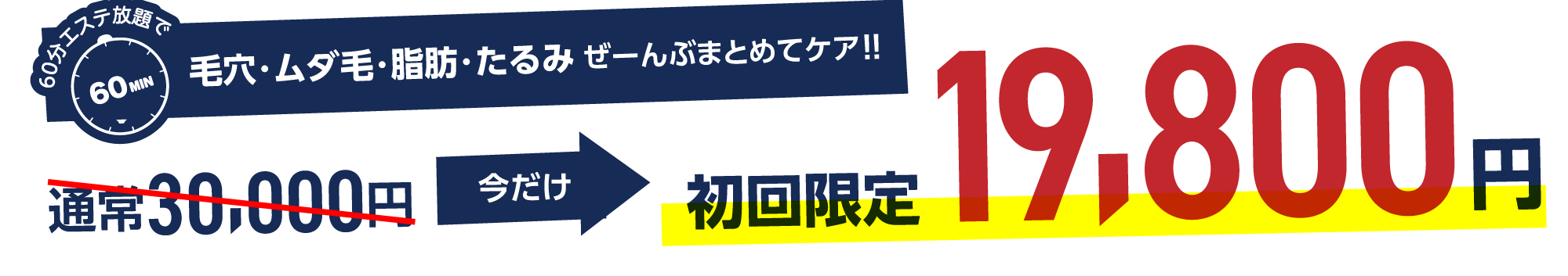 脱毛・たるみ・毛穴・脂肪、ぜーんぶまとめてケア!通常30,000円今だけ初回限定 19,800円